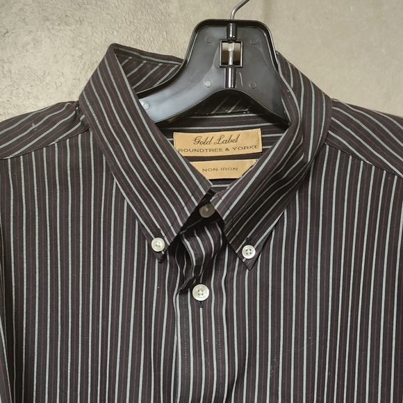 Roundtree & Yorke Gold Label Mens Stripe Shirt Long Sleeve Button Front Sz L - Picture 5 of 11